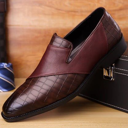 Men's Two Tone Crocodile Embossed Contrast Spliced Slip On Loafers Dress Shoes