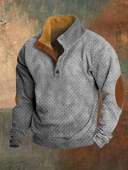 Men's Retro Knitted Jacquard Casual Colorblock Stand Collar Sweatshirt