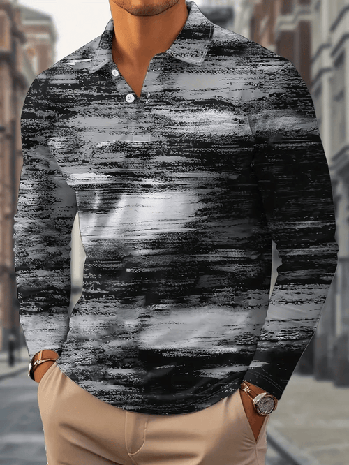 Men's Business Classic Stripe Print Button Polo Shirt