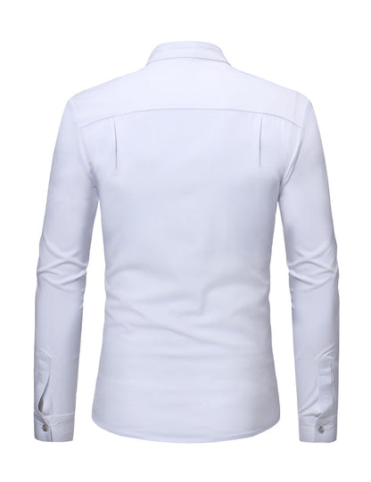 Men's Stand Collar Lace Solid Color Long Sleeve Tuxedo Dress Shirt
