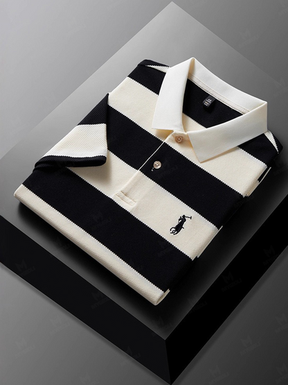 Men's Fashion Business Style Letter Printed Waffle Casual Short Sleeve POLO Shirt