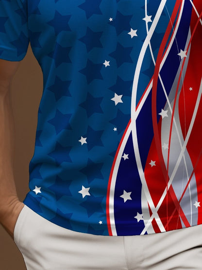 American Flag Printed Short Sleeve Polo Shirt