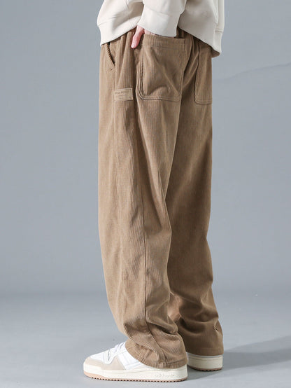 Relax Fit Contrast Corduroy Polo Collar Sweatshirt & Straight Leg Corduroy Pants