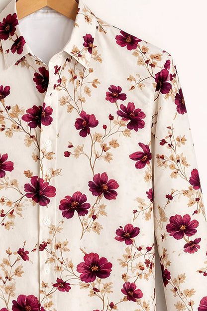 Burgundy Blossom Print Shirt – Ivory