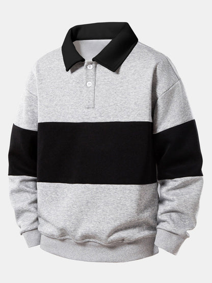 Relax Fit Color Block Polo Collar Sweatshirt & Straight Leg Pleated Pintuck Sweatpants