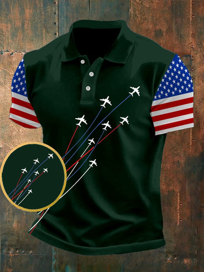 Men's American Flag Independence Day Print Casual POLO Shirt