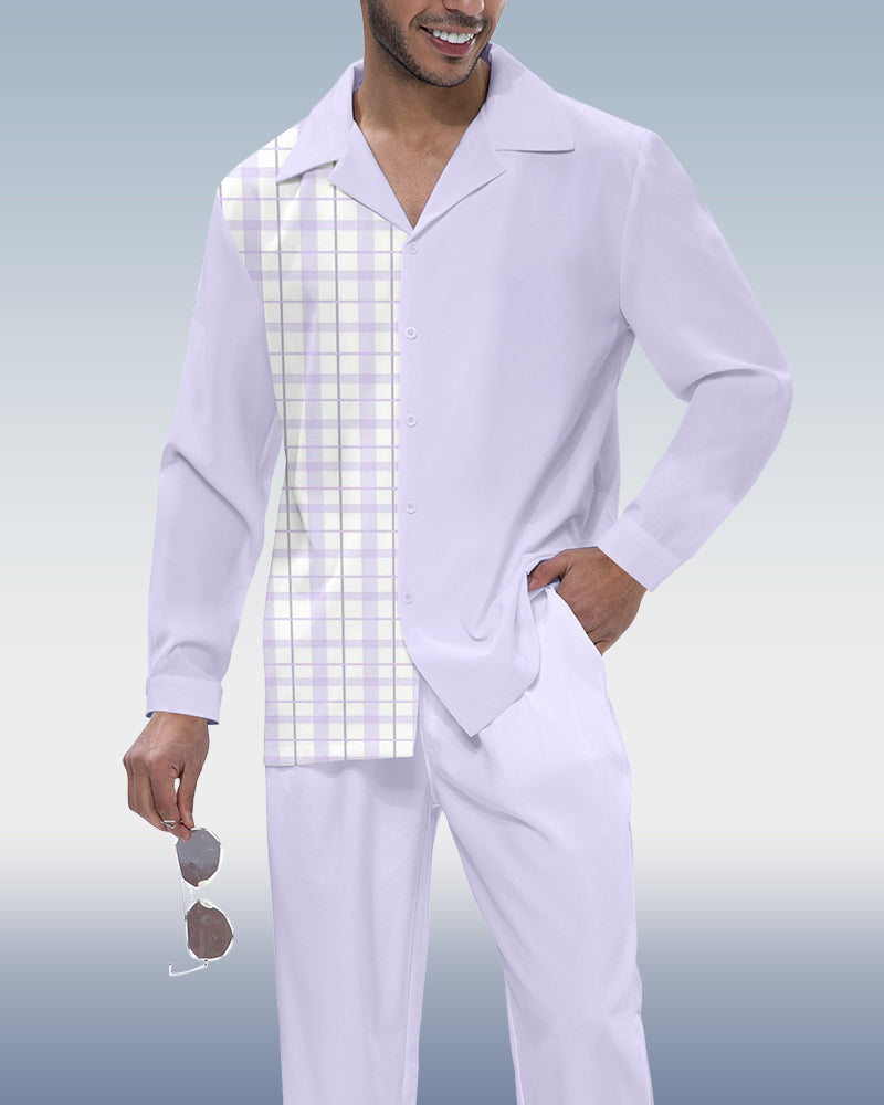 Suitmens Men's purple patchwork long-sleeved shirt walking suit 328