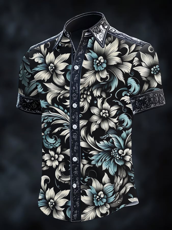 Men's Vintage Dark Baroque Print Short Sleeve Shirt