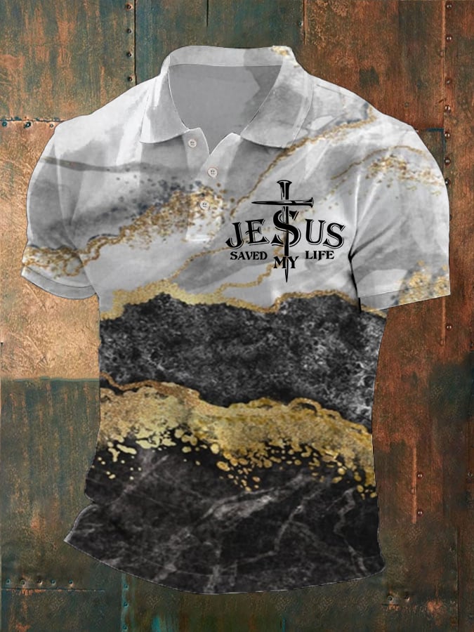 Men's Jesus Print Polo Shirt