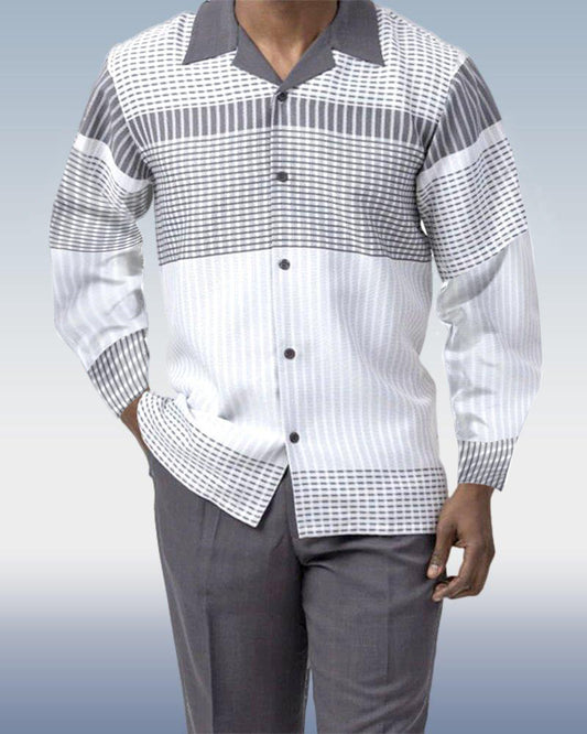 Grey Gradient Long Sleeve Trousers Two-Piece Walking Set