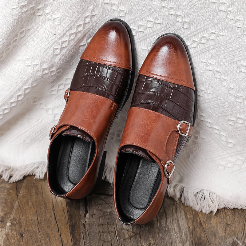 Fashion Buckle Crocodile Pattern Trendy Men Leather Shoes