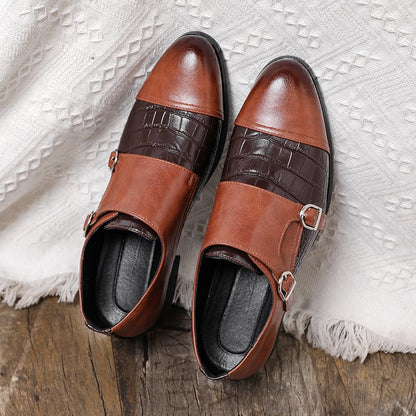 Fashion Buckle Crocodile Pattern Trendy Men Leather Shoes