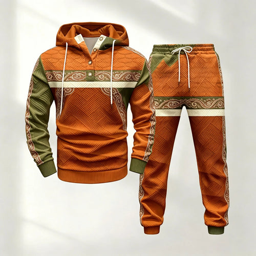 Men's Half-Button-Down Hooded Long-Sleeve Top and Pants Set