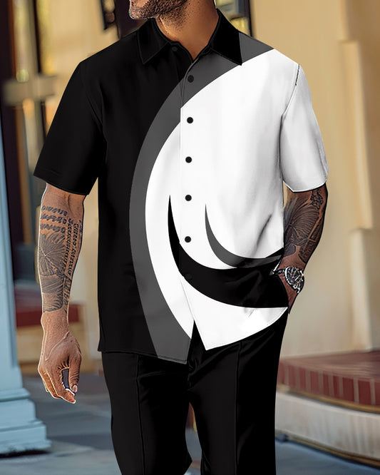 Men's Gorgeous Color Block Short Sleeve Shirt Walking Suit 1071