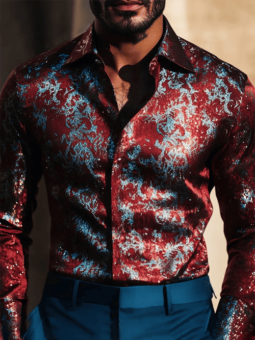 Men's Satin Luxe Long Sleeve Button Down Shirt