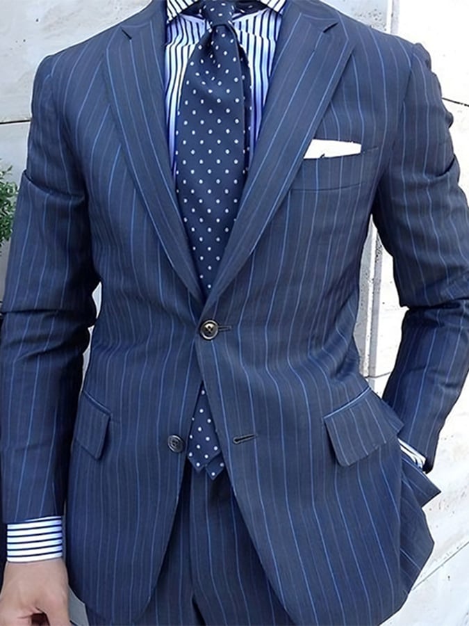 Men's Retro Single Breasted Striped Gentleman Business Suit Jacket