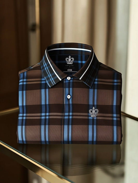 Men's Retro Business Logo Print Long Sleeve Polo Shirt