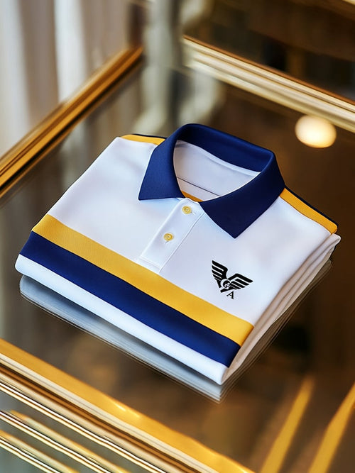 Men's Classic Business Check Button Short Sleeve Polo Shirt