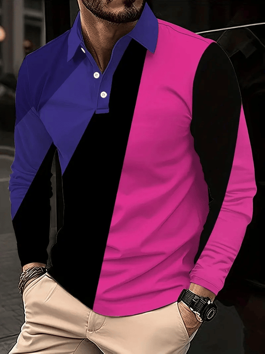 Men's Business Casual Striped Long Sleeve Polo