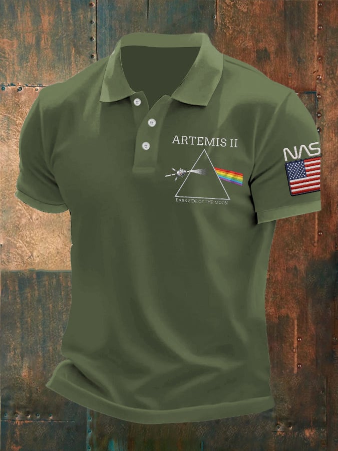 Men's Artemis II Dark Side Of The Moon Printed Polo Shirt