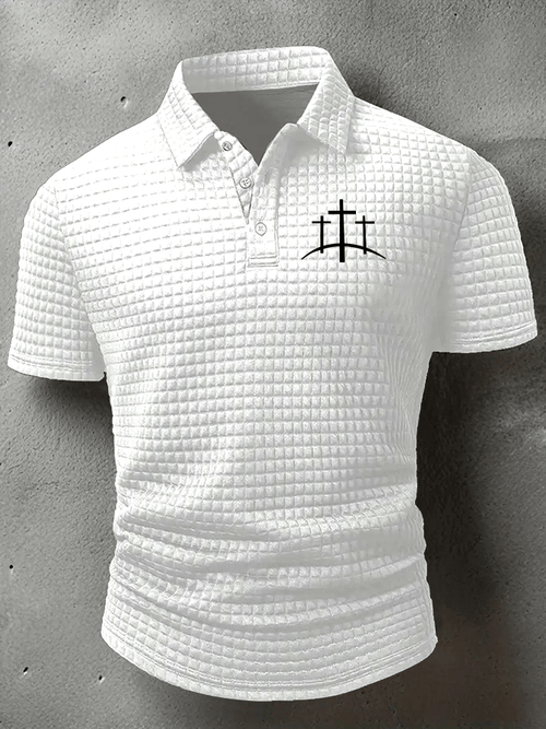 Men's Faith Printed Casual Checkered Fabric Polo Shirt