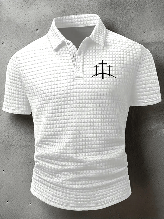 Men's Faith Printed Casual Checkered Fabric Polo Shirt