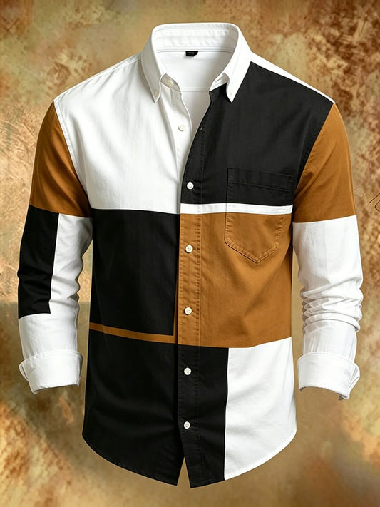 Men's Retro Abstract Art Print Comfortable Business Style Shirt