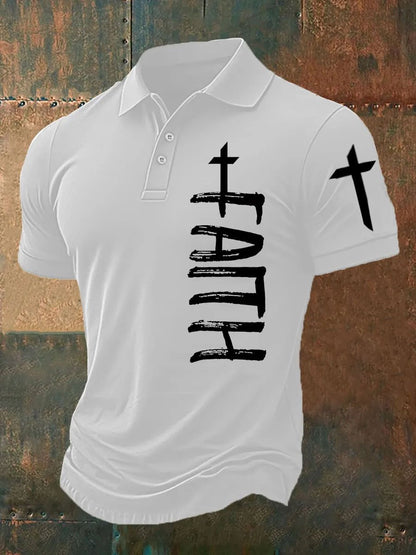 Men's Faith Cross Print Polo Shirt