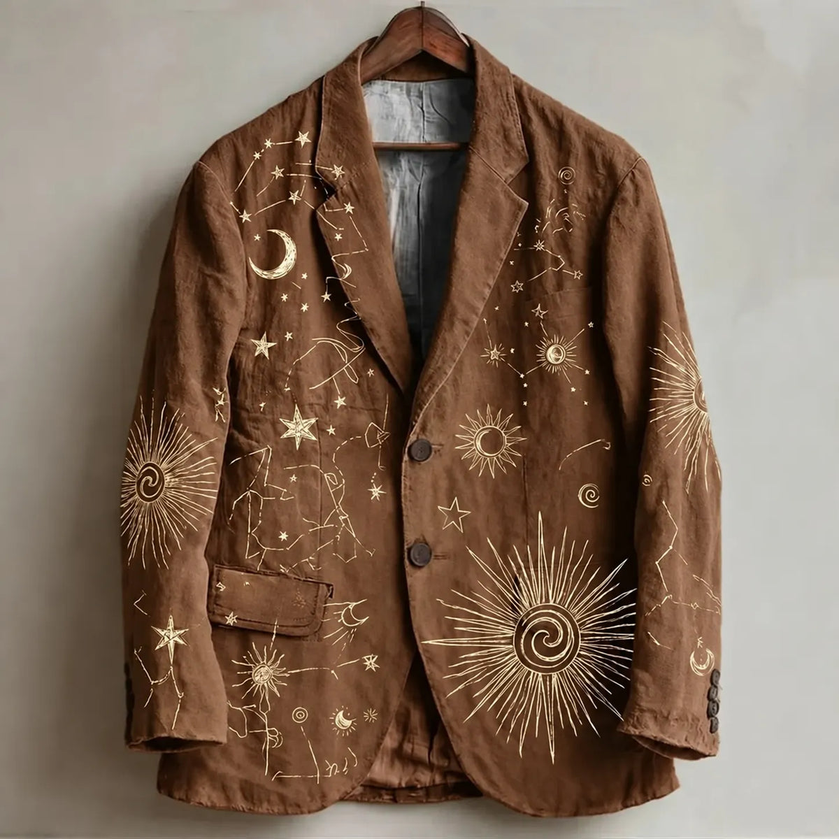 Men's Vintage Hippie Sun And Stars Art Print Casual Blazer