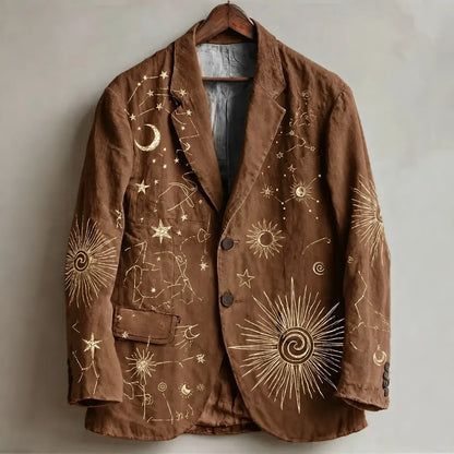 Men's Vintage Hippie Sun And Stars Art Print Casual Blazer