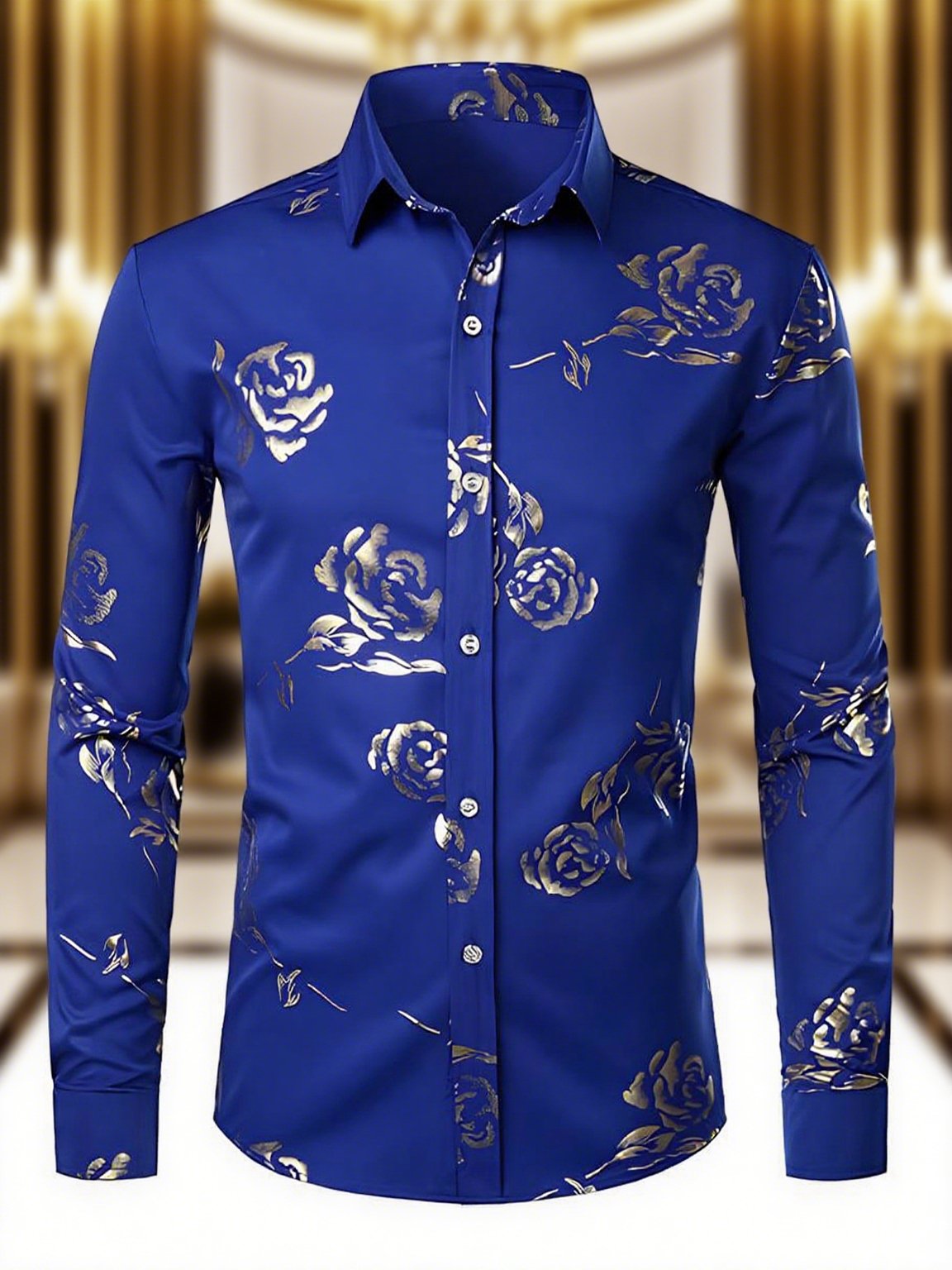 Men's Satin Luxe Floral Long Sleeve Button-Down Shirt