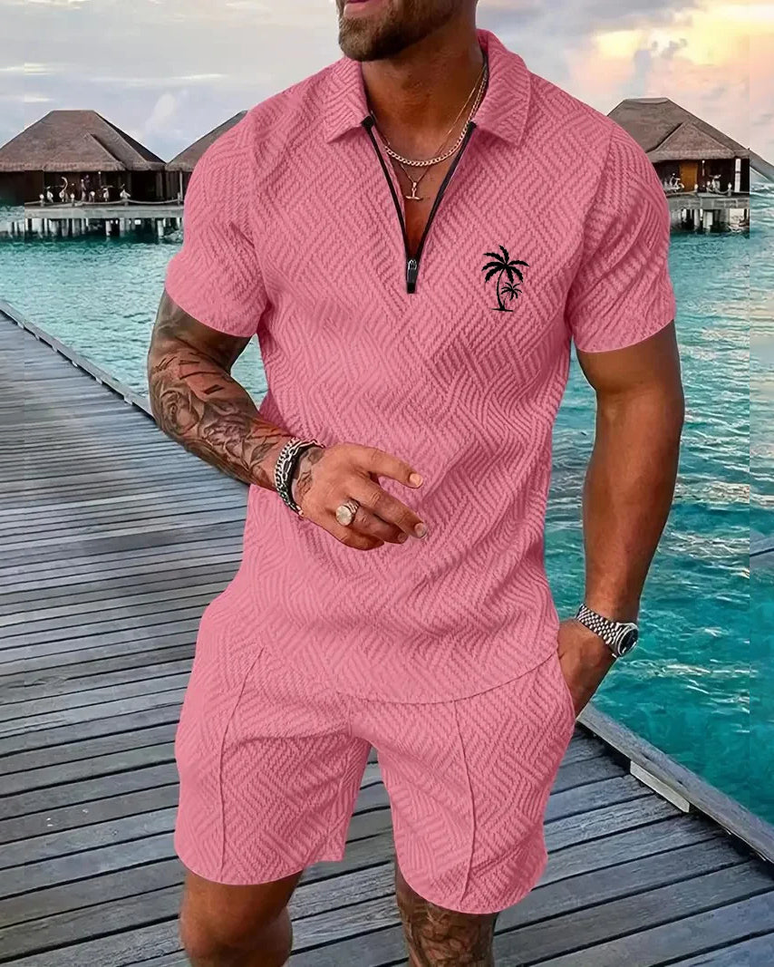 Suitmens Men's Daily Casual Collar Zipper Polo Shirt Set 214