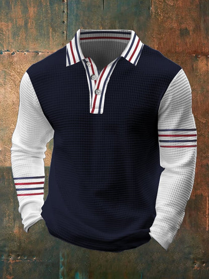 Men's Casual Contrast Waffle Polo