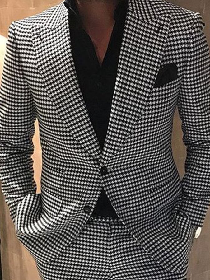 Men's Business Single-Breasted Small Houndstooth Two-Piece Suit