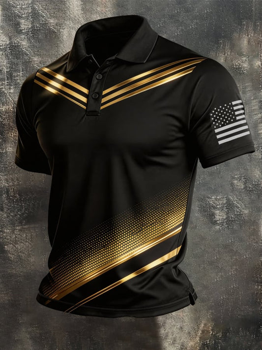 Men's Retro Patriot Color Block Polo Collar Short Sleeve