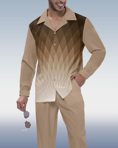 Suitmens Men's Geometric Gradient Long Sleeve Shirt Walking Set 284