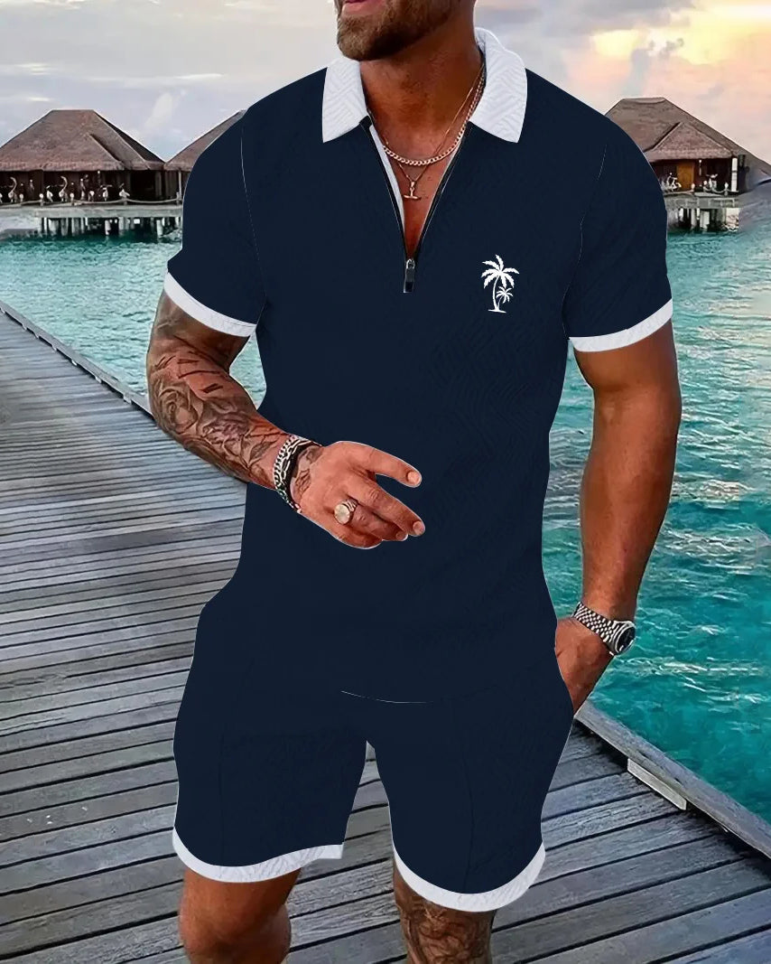 Suitmens Men's Daily Casual Collar Zipper Polo Shirt Set 213