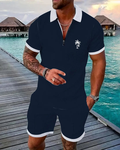 Suitmens Men's Daily Casual Collar Zipper Polo Shirt Set 213
