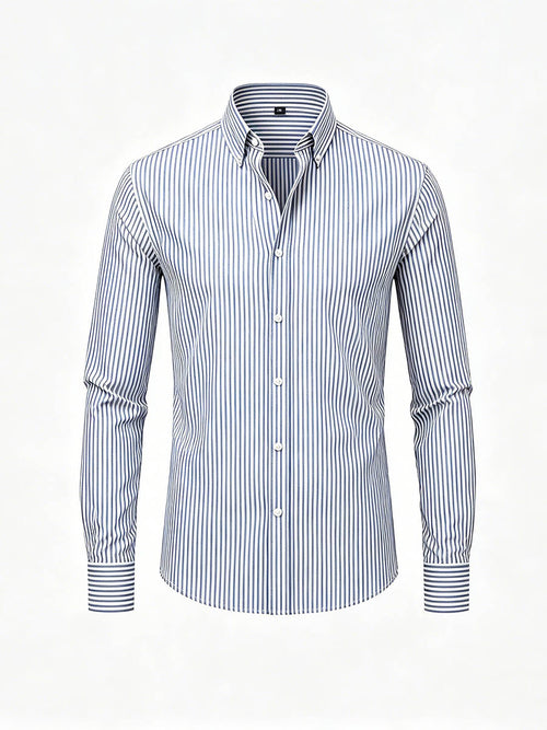Men's Gray & White Color Matching Striped Printed Long Sleeve Shirt