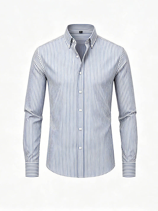 Men's Gray & White Color Matching Striped Printed Long Sleeve Shirt