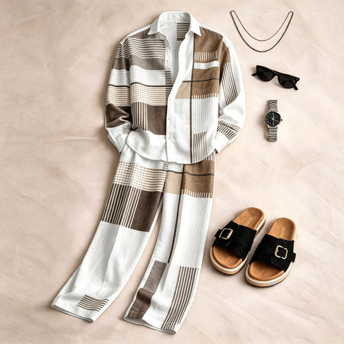 Men's Color-Blocked Long-Sleeve Shirt and Pants Set