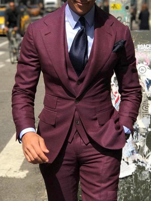 Men's Business Single-Breasted Solid Color Three-Piece Suit