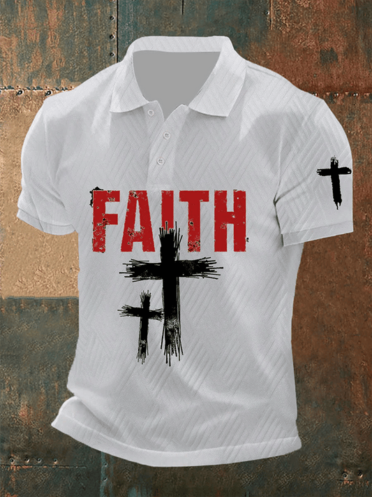 Men's Faith Cross Jacquard Fabric Polo Shirt