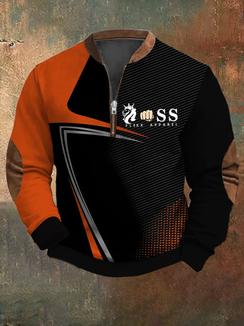 Men's Retro Letter Design Printed Casual Zipper Collar Long-Sleeved Sweatshirt