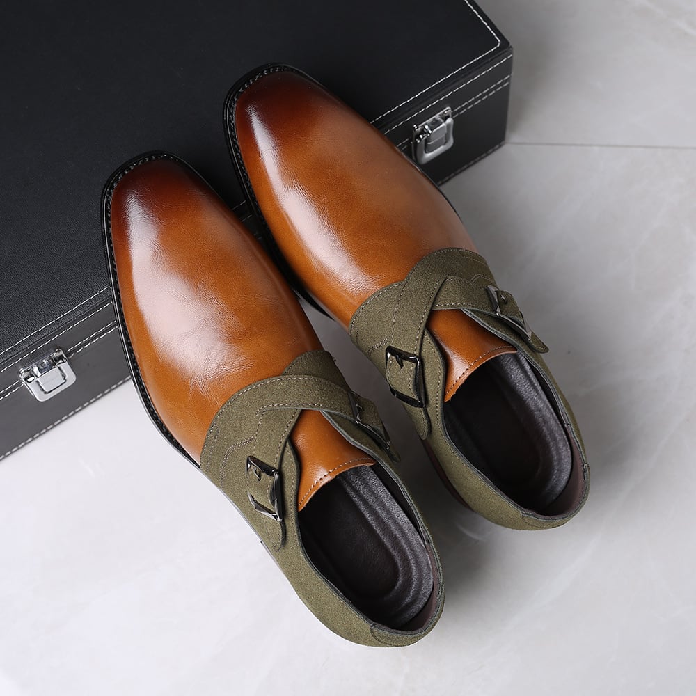 Trendy Color Matching Double Buckle Slip-On British Style Men'S Shoes