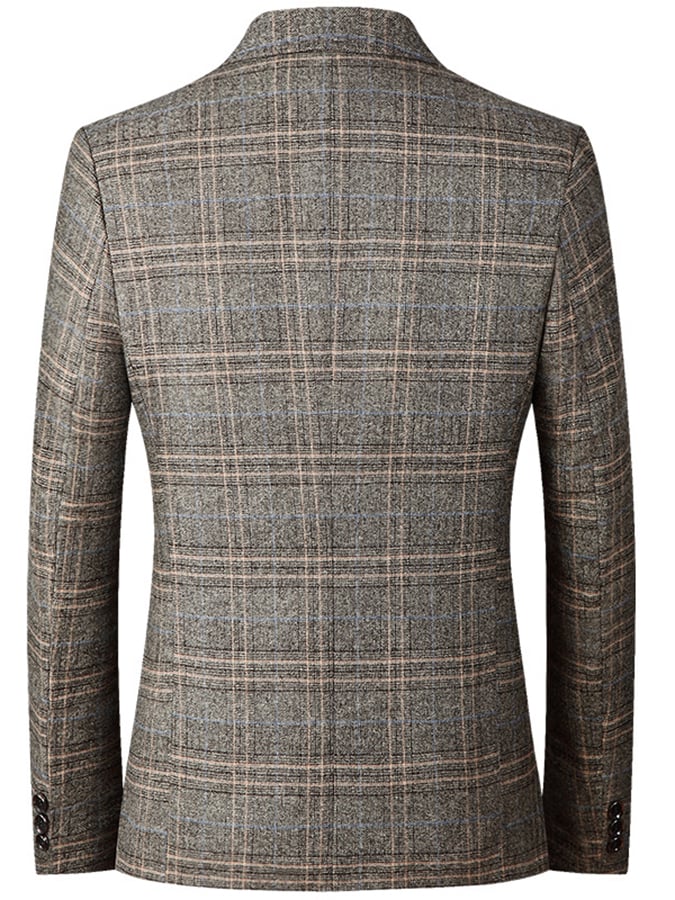 Checkered Gentleman Business Casual Slim Suit Jacket