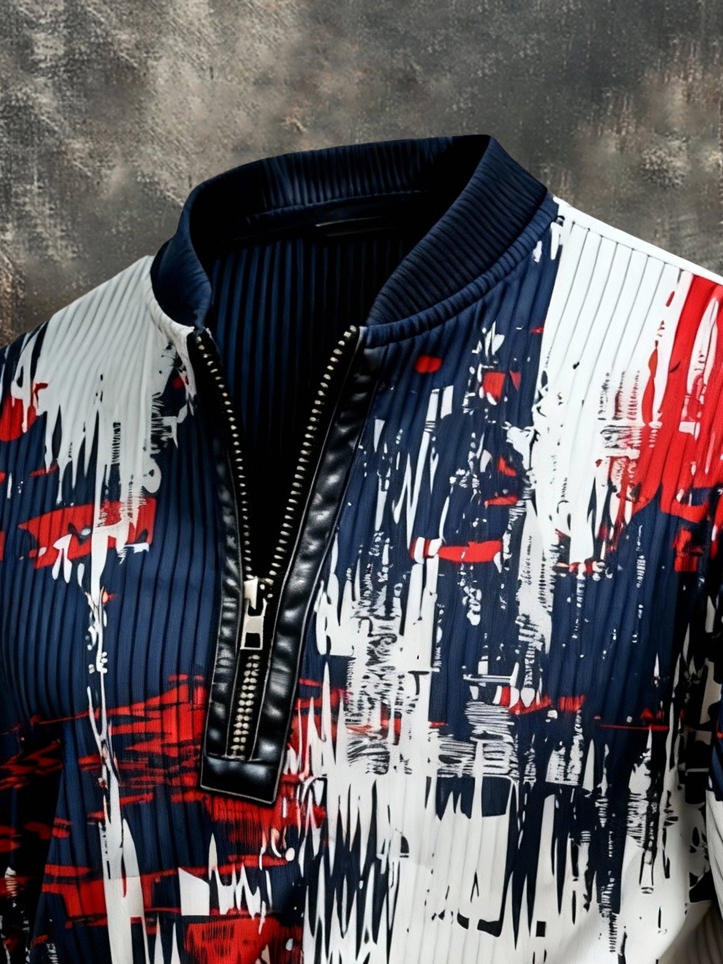 Men's Vintage Color-Block Printed Zip-Up Hoodie