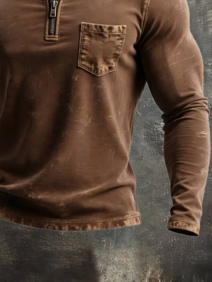 Men'S Vintage Washed Cotton Long-Sleeved T-Shirt