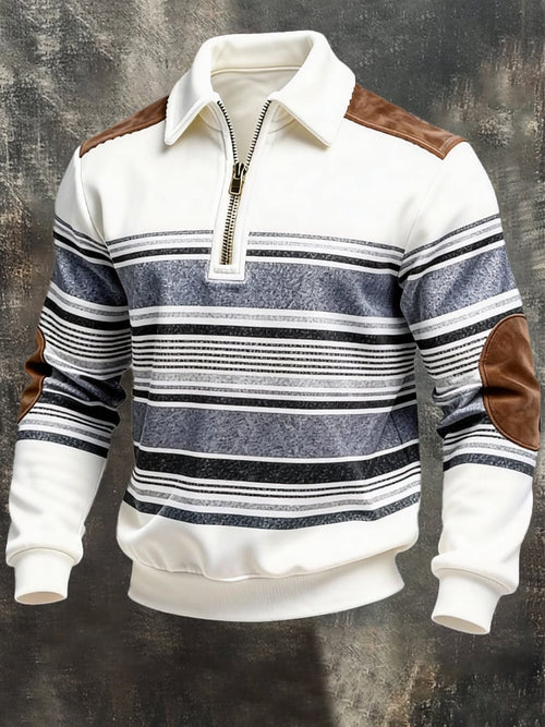 Men's Retro Color Block Print Zipper Sweatshirt