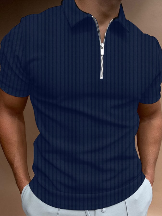 Polo Neck Zip Stripe Top